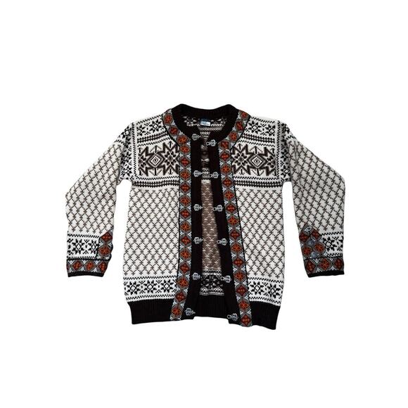 Dale Of Norway Wool Sweater Woven Cardigan Autumn Fair isle Pewter Clasp Size 42 - Picture 1 of 4